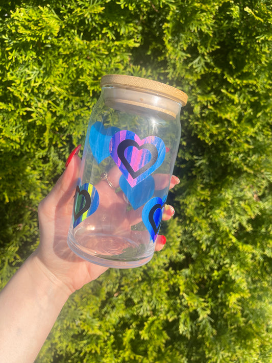 Blue Iridescent Heart Glass Cup