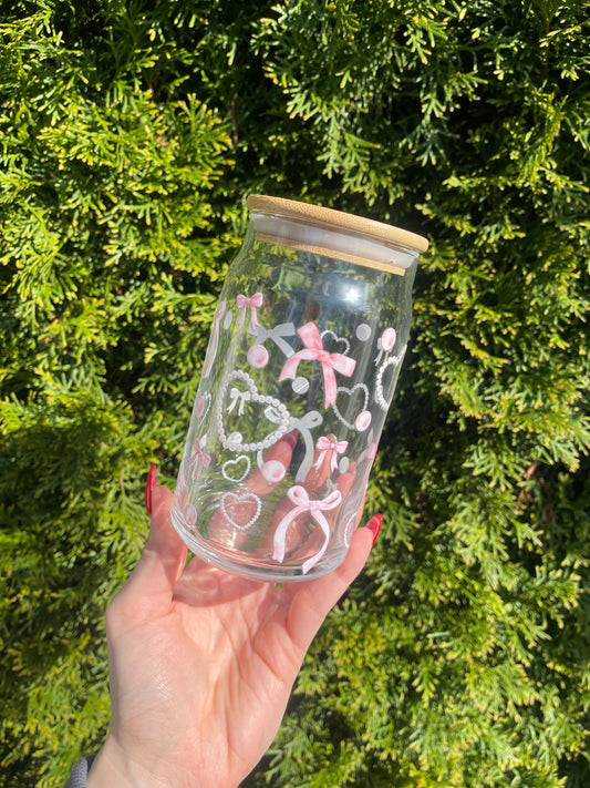 Pink Coquette Themed Glass Cup