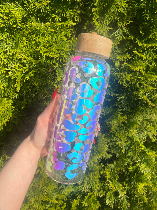 Iridescent Cheetah Print Glass Water Bottle