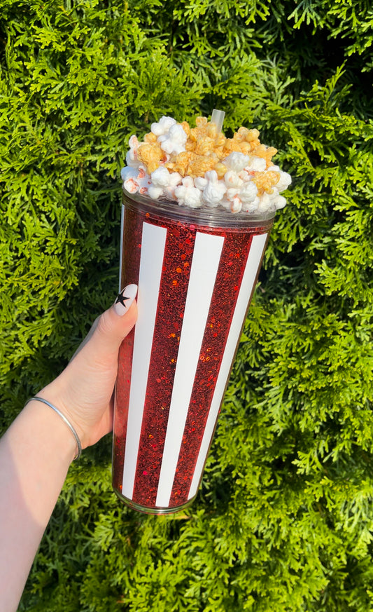 Popcorn inspired Glitter Tumbler with 3D Lid