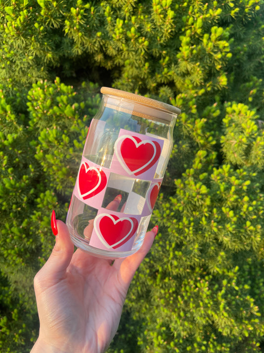 Checkered Heart Glass cup