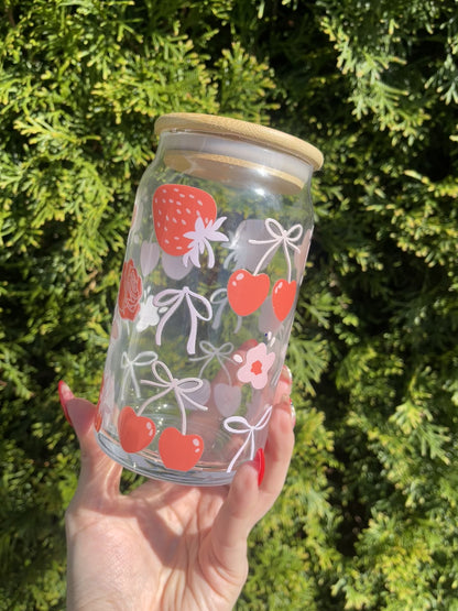 Strawberry Coquette Glass Cup