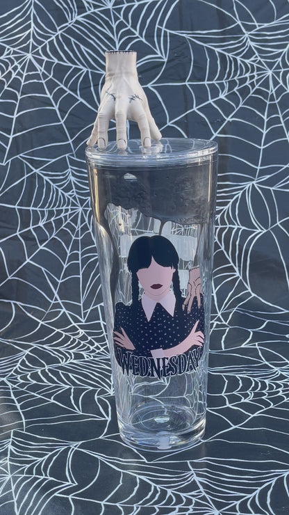 Wednesday Black Dripping Tumbler with 3D Thing hand